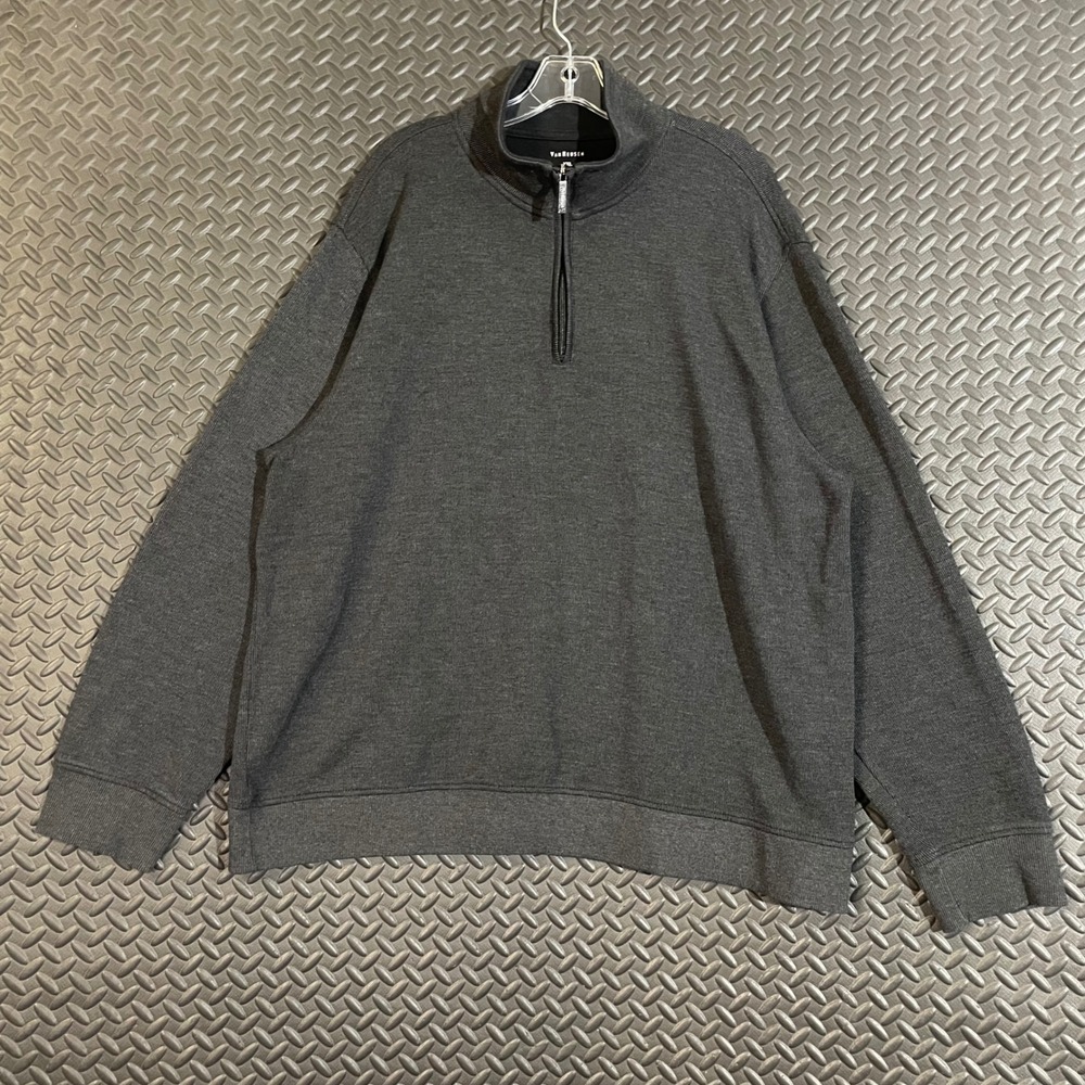 Van Heusen Dark Gray Quarter Zip Pullover Sweater Men's Size XXL Casual Wear